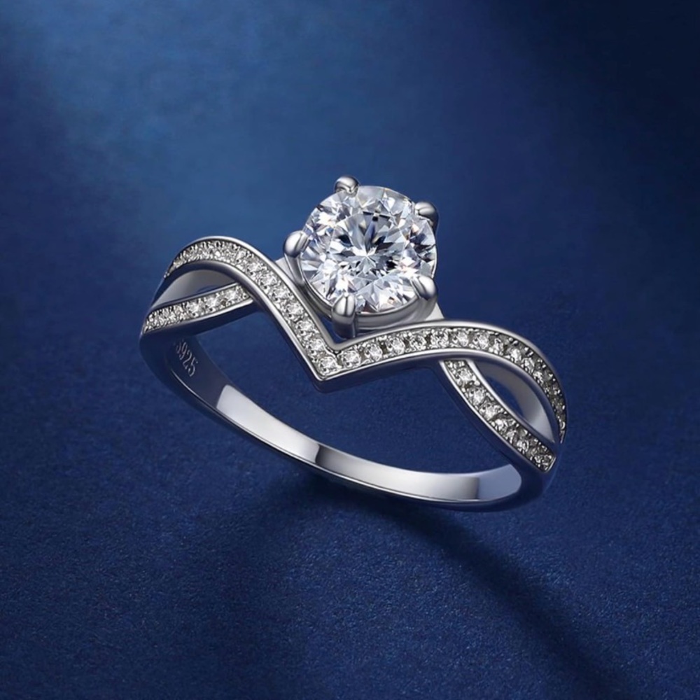 Elegant Silver Moissanite Ring Crown Style